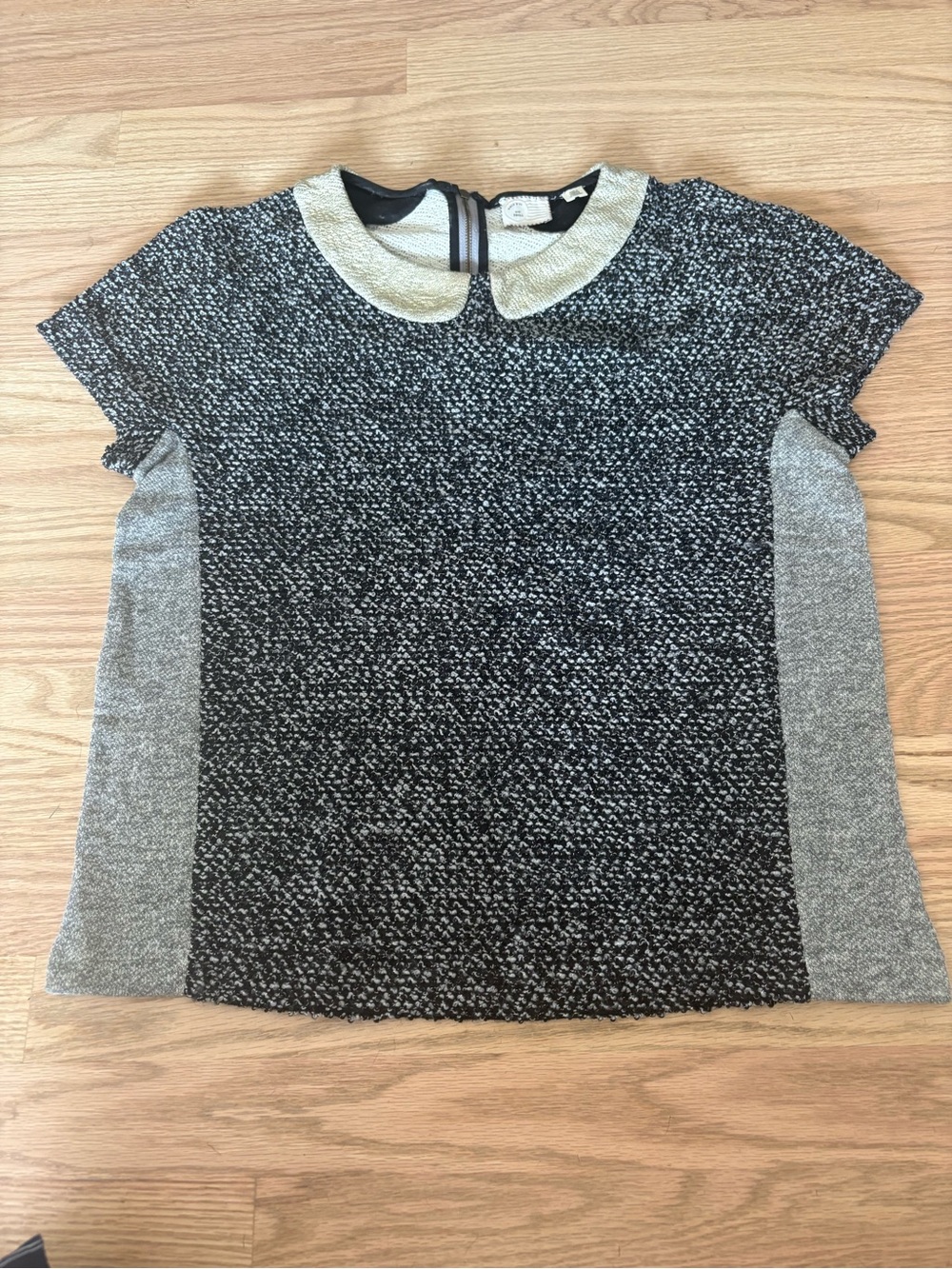 Maeve Black & Cream Textured Short-Sleeve Knit Top